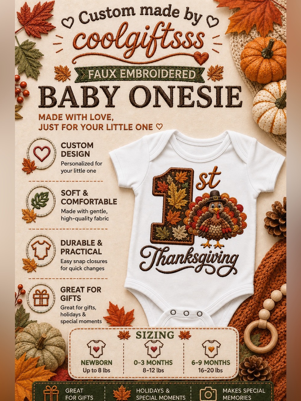 White "1st Thanksgiving" Baby Onesie – Cute Holiday Bodysuit